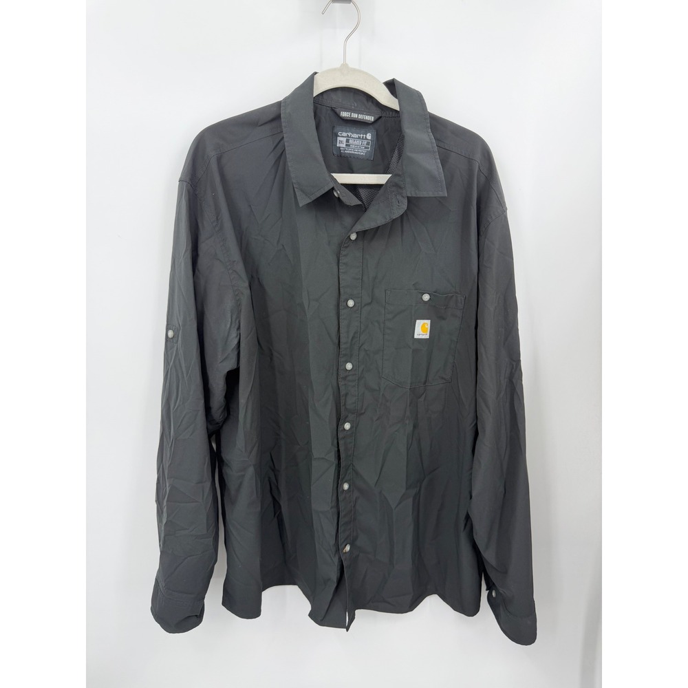 Carhartt Force Sun Defender Shirt Mens 2XL Black Relaxed Fit LS Button Up